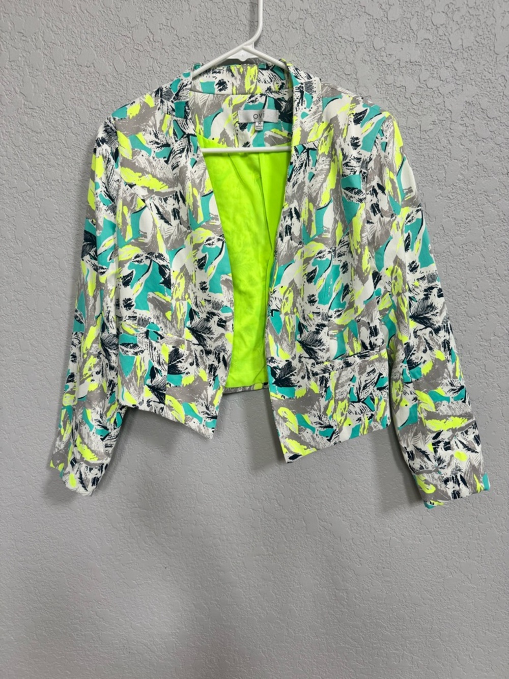 Ovi Neon Leaf Print Cropped Jacket